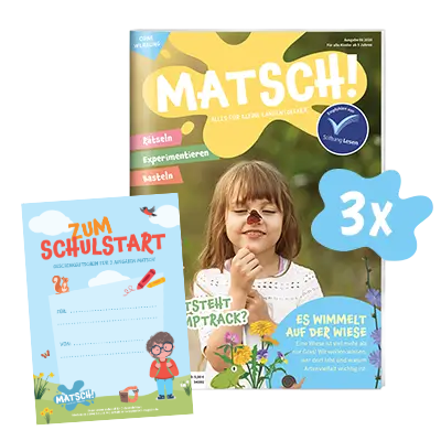 Matsch Heft mit Farbklecks in dem 3x steht