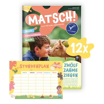 Matsch Heft mit Farbklecks in dem 12x steht und daneben ein Bild des Stundenplans