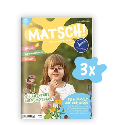 Matsch Heft mit Farbklecks in dem 3x steht