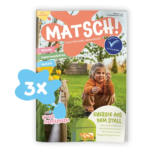 Matsch Heft mit Farbklecks in dem 3x steht